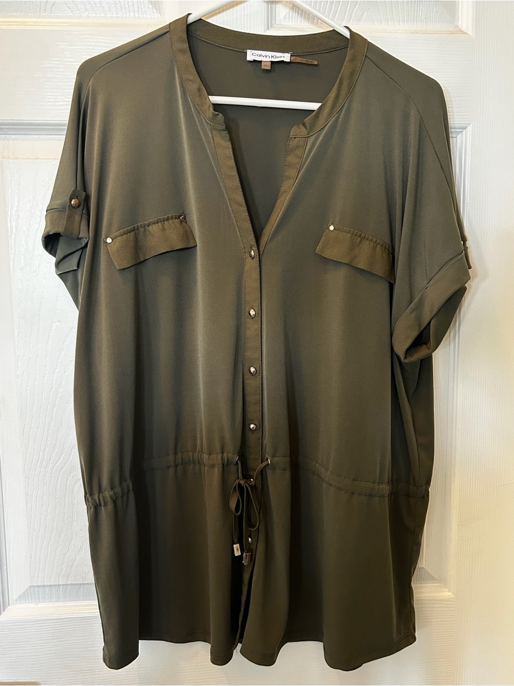 Calvin Klein Olive Green Drawstring V-Neck Tunic